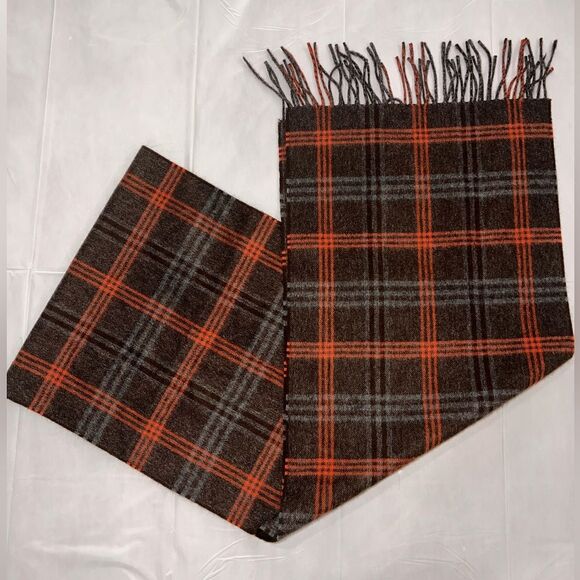 FACONNABLE Scarf Tassels Brown & Burnt Orange 100% Cashmere 66" Classic Soft EUC - Picture 1 of 4